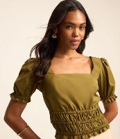 Blusa em Tricoline com Manga Bufante e Lastex na Base - 2