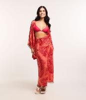 Saída de Praia Saia em Viscose com Multi Amarrações e Estampa Folhas - 1