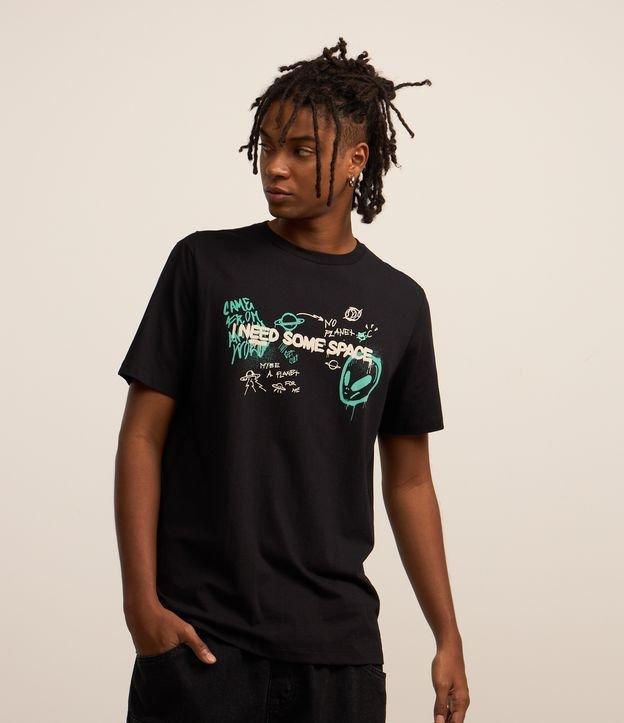 Camiseta Regular em Algodão com Estampa de Aliens e Lettering - 2