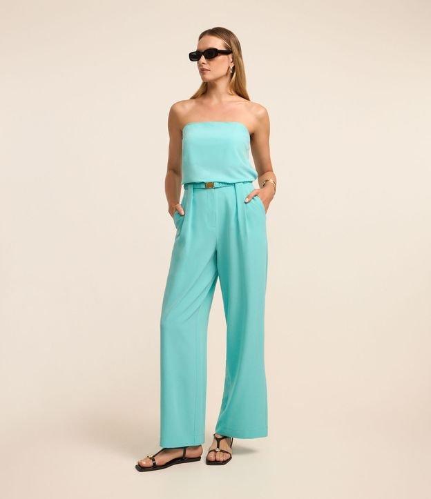 Calça Pantalona em Crepe com Cinto Elástico Afivelado - 1