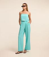 Calça Pantalona em Crepe com Cinto Elástico Afivelado - 1