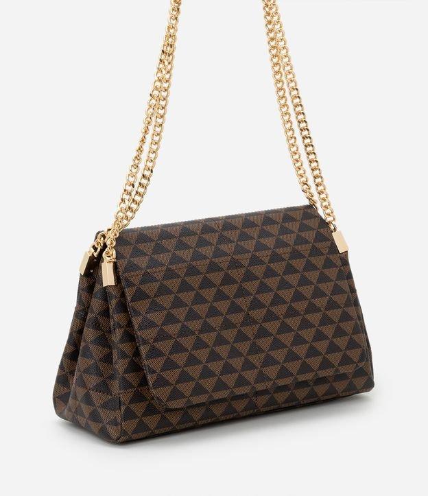 Bolsa Shoulder Média em PU Estampa Triângulos e Alça com Corrente - 1