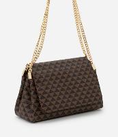 Bolsa Shoulder Média em PU Estampa Triângulos e Alça com Corrente - 1