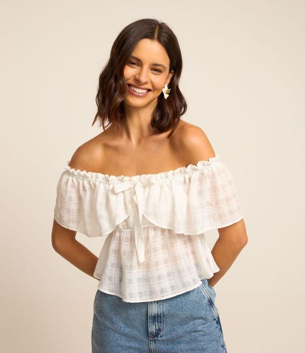 Blusa Peplum em Chiffon com Textura e Laço Frontal - 2