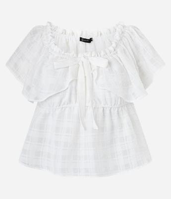 Blusa Peplum em Chiffon com Textura e Laço Frontal