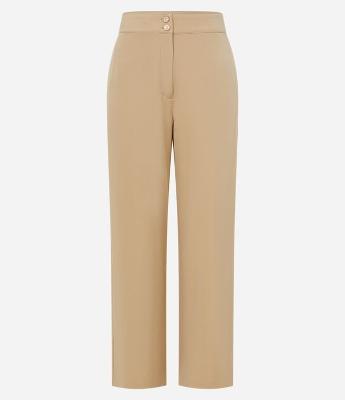 Calça Wide Leg Alfaiatada Cintura Alta com Botões Duplos