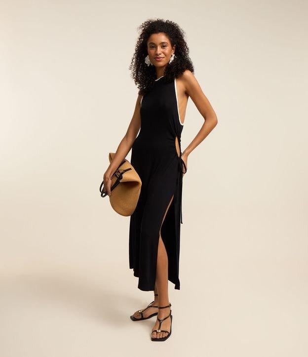 Saída de Praia Vestido Midi com Recorte Lateral e Viés Contrastante - 2