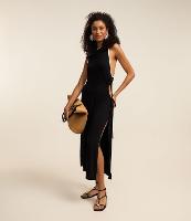 Saída de Praia Vestido Midi com Recorte Lateral e Viés Contrastante - 2