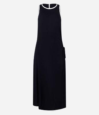 Saída de Praia Vestido Midi com Recorte Lateral e Viés Contrastante