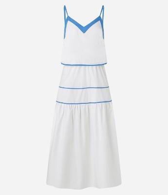 Vestido Midi em Tricoline com Viés Contrastante