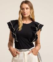 Blusa com Babados e Pespontos Contrastantes - 2