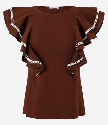 Blusa com Babados e Pespontos Contrastantes