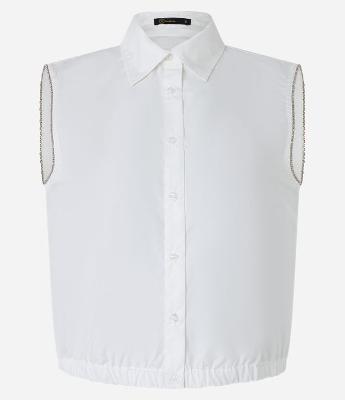 Blusa Sem Manga com Strass na Cava e Elástico na Cintura