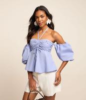 Blusa Ombro a Ombro em Tricoline com Amarração - 2