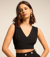 Blusa Cropped em Crepe com Decote em V Abotoamento nas Costas - 2