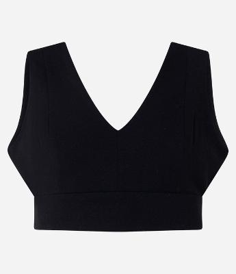 Blusa Cropped em Crepe com Decote em V Abotoamento nas Costas