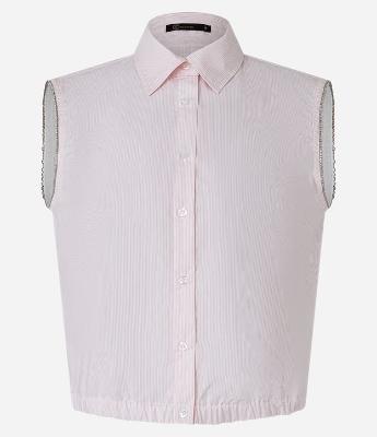 Camisa sem Manga em Tricoline com Detalhe de Strass na Cava