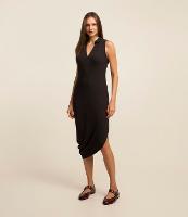 Vestido Midi em Ribana com Gola Polo e Barra Assimétrica - 1