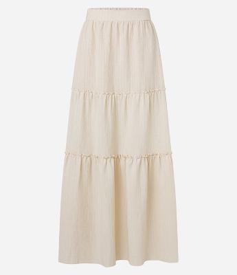 Saia Evasê Texturizada com Babado