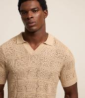 Camiseta Polo em Algodão com Textura Patchwork - 1