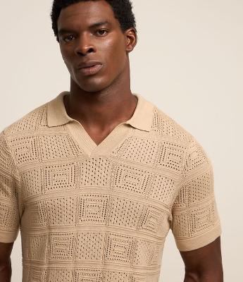Camiseta Polo em Algodão com Textura Patchwork