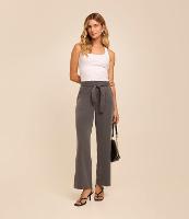 Calça Reta em Alfaiataria com Cintura Média e Cinto - 1