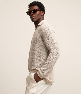 Camisa Regular em Textura e Gola Polo