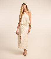 Saia Longa em Algodão Texturizado com Renda Floral - 1