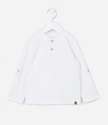 Camiseta Infantil Texturizada com Botões na Gola - Tam 1 a 5 Anos