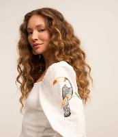 Blusa Cropped em Ribana com Manga Bufante e Bordado de Tucano - 2