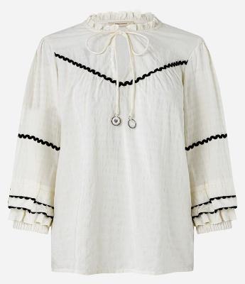 Blusa Bata em Tricoline com Babados na Manga