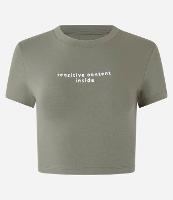 Blusa New T-shirt em Ribana com Estampa Lettering Sensitive Content Inside - 1