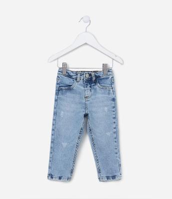 Calça Skinny Infantil em Jeans com Puídos - Tam 1 a 5 Anos
