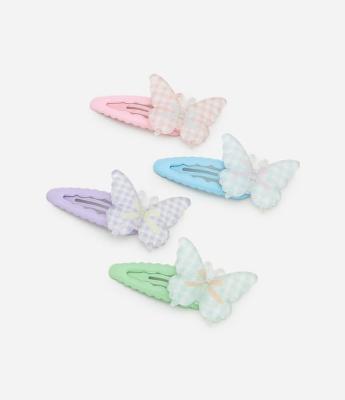 Kit 04 Presilhas de Cabelo Infantil com Borboletas Aplicadas - Tam U