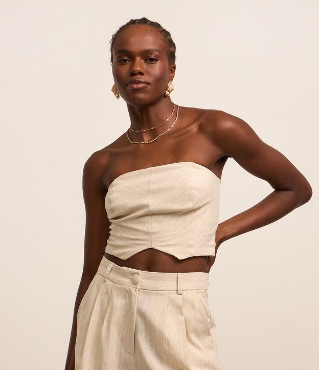 Blusa Cropped Tomara que Caia em Viscolinho com Listras - 2