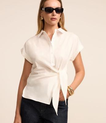 Camisa em Tricoline com Laço para Amarração