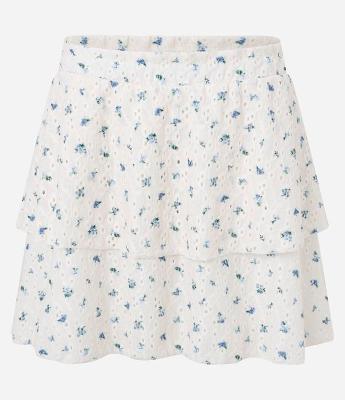 Saia Curta em Laise com Camadas e Estampa Floral Liberty