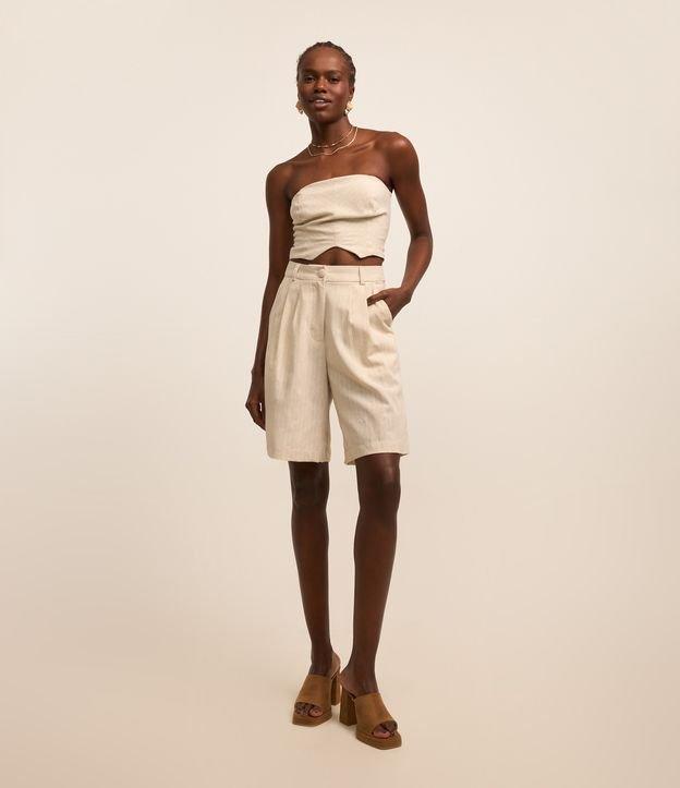 Short Alfaiatado em Viscolinho com Pregas e Listras - 2