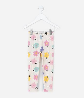 Calça Legging Infantil Canelada com Estampa Florzinhas - Tam 1 a 5 Anos