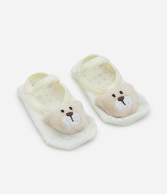 Meia Sapatilha Infantil com Bordado de Ursinho - Tam 0 a 12 meses