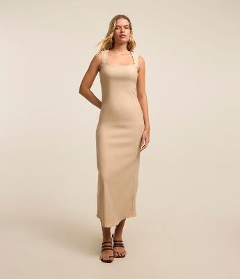 Vestido Midi em Bengaline com Fenda nas Costas