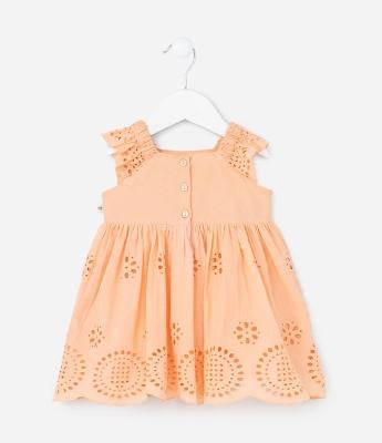 Vestido Infantil em Tricoline com Bordados - Tam 3 a 18 meses
