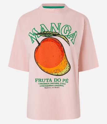 Camiseta T-shirt Over em Algodão com Estampa Manga Rosa