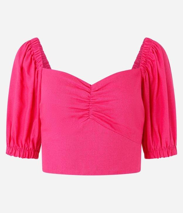 Blusa Cropped em Viscolinho com Manga Bufante - 1