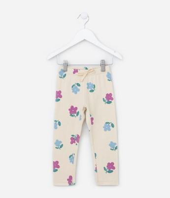Calça Legging Infantil em Ribana Floral - Tam 1 a 5 Anos