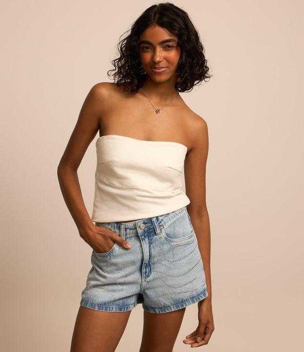 Short Slim em Jeans com Ondinhas de Brilhos - 2