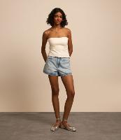 Short Slim em Jeans com Ondinhas de Brilhos - 1