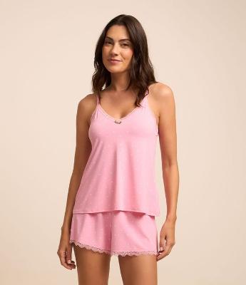 Pijama Short Doll em Microfibra com Estampa Poá