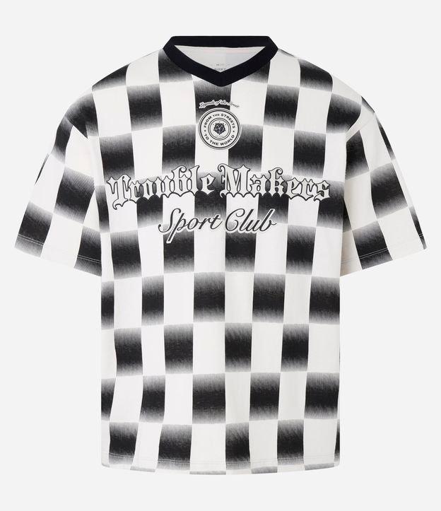 Camiseta Boxy Sportcore em Malhão com Estampa Quadriculada e Lettering - 1