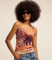 Blusa de Alça em Tule com Estampa Tropical com Frufru - 1